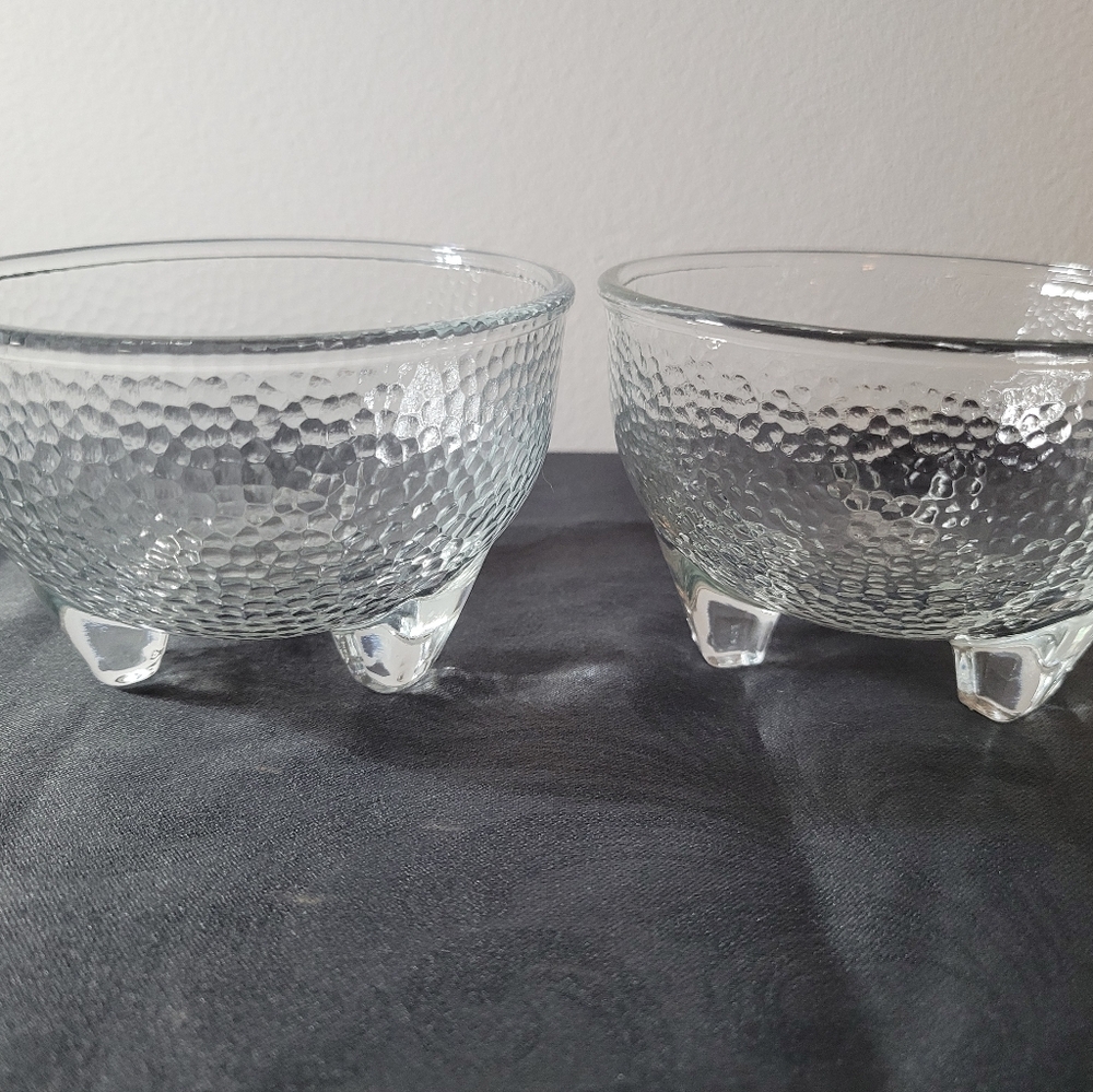 Vintage 1960’s, Crisa Footed pebbled Glass Bowls, Set Of 2